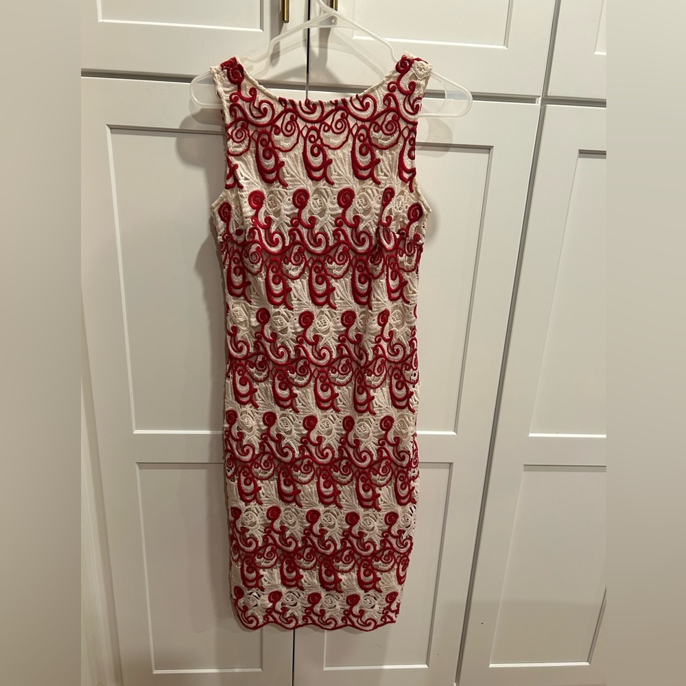 Alice + Olivia Red and Cream Embroidered luxury Dress